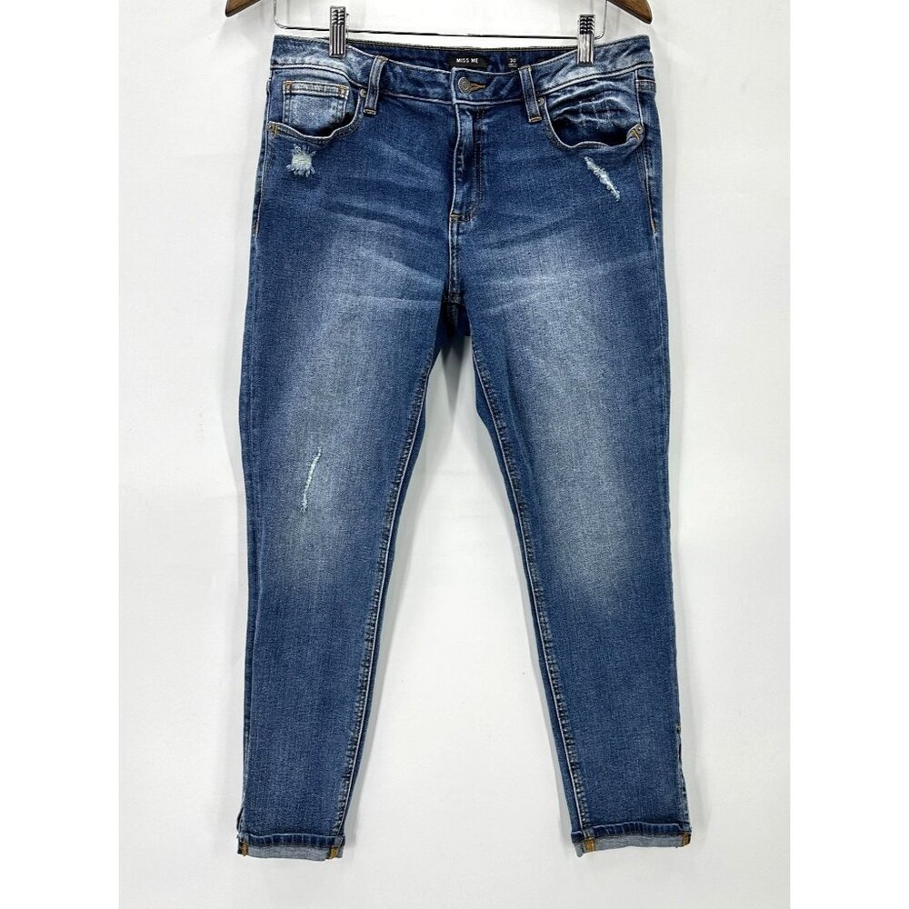 Miss Me Jeans Womens Ankle Skinny Stretch Cuff Slit Sides Denim Blue Pants 30